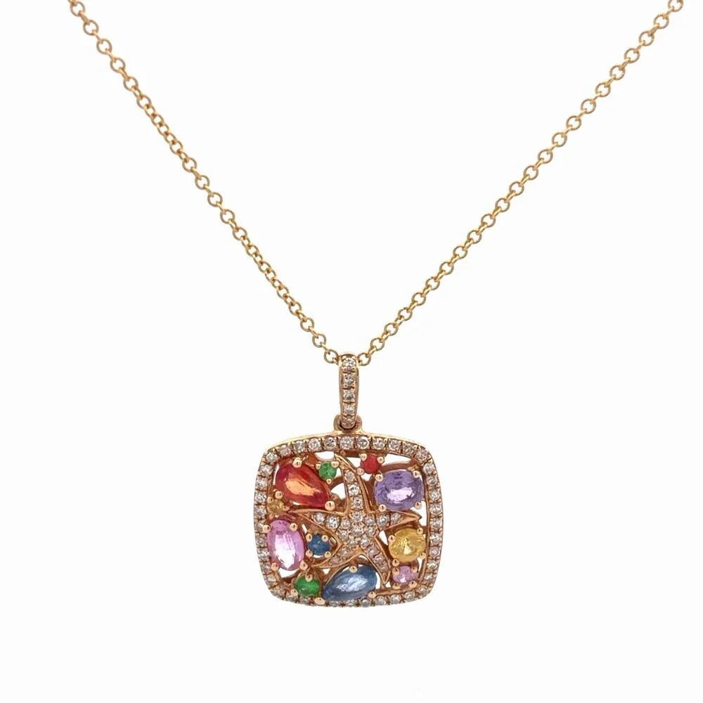 EFFY 14K Yellow Gold Multi Colored Sapphire Diamond Accent Starfish Necklace